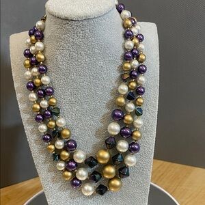 Japan 3 strands of faux pearls purple, gold and white a few diamond shaped beads